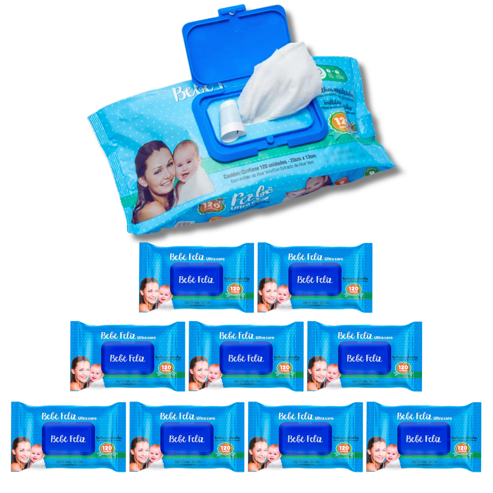 KIT 10 Toalhas Umedecidas Bebê Feliz 120 folhas