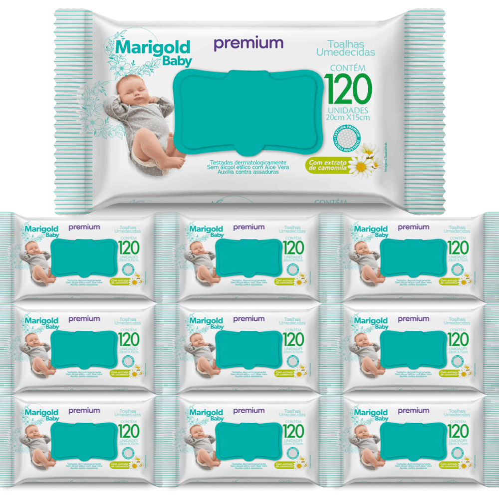 KIT 10 Toalha Umedecida Marigold Baby Camomila