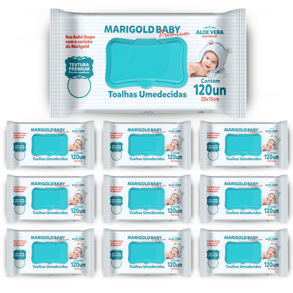 KIT 10 Toalha Umedecida Marigold Baby Premium