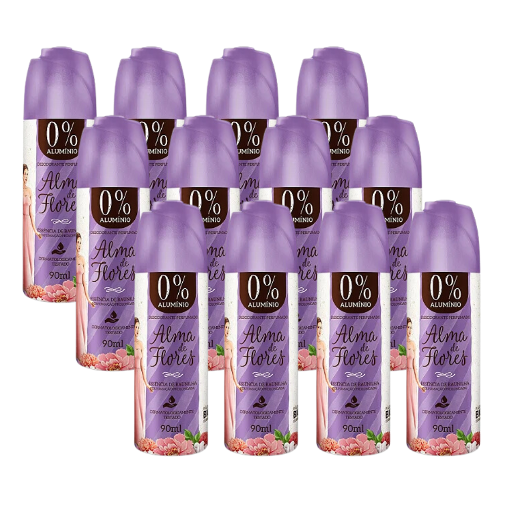 Kit 12 Desodorante Spray Alma de Flores Baunilha 90ml