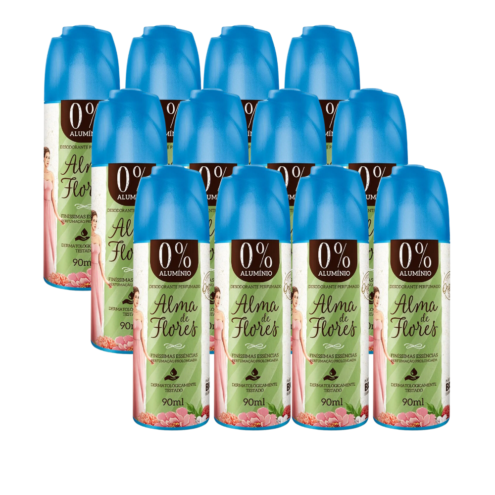 Kit 12 Desodorante Spray Alma de Flores Clássico 90ml