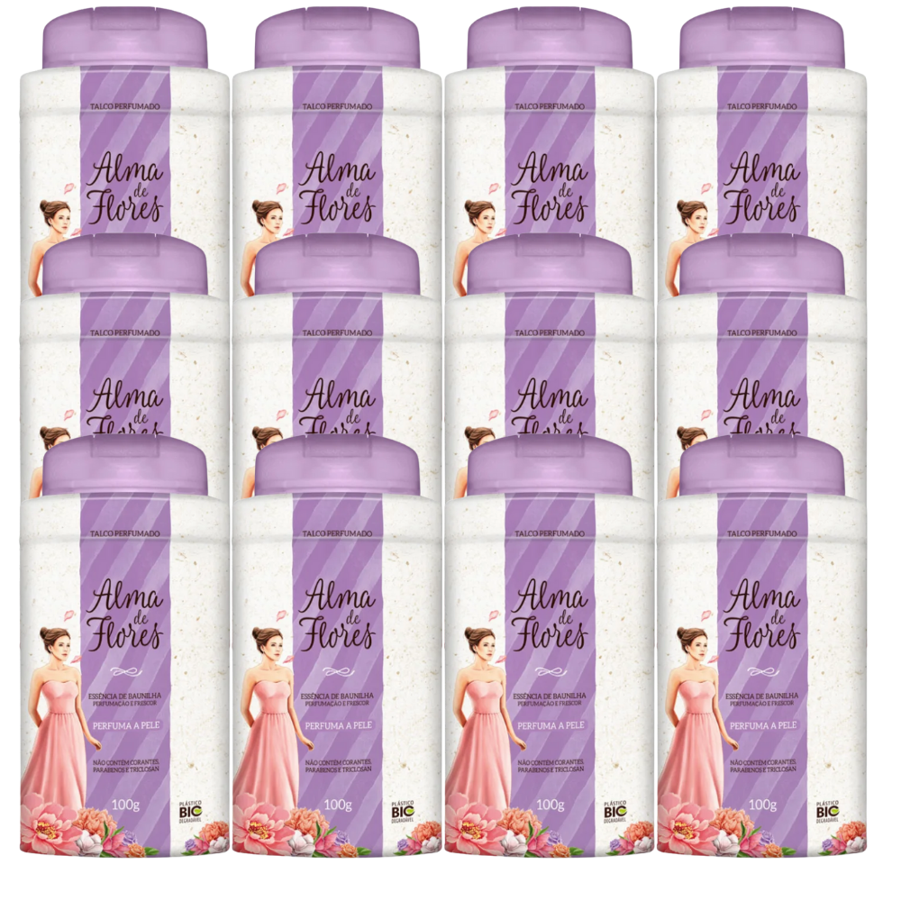 Kit 12 Talco Perfumado Alma de Flores Baunilha 100g