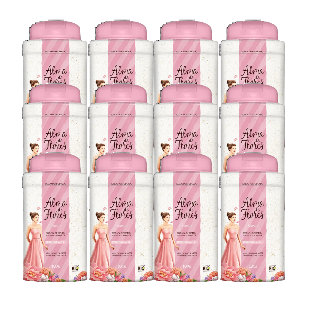 Kit 12 Talco Perfumado Alma de Flores Jasmim 100g