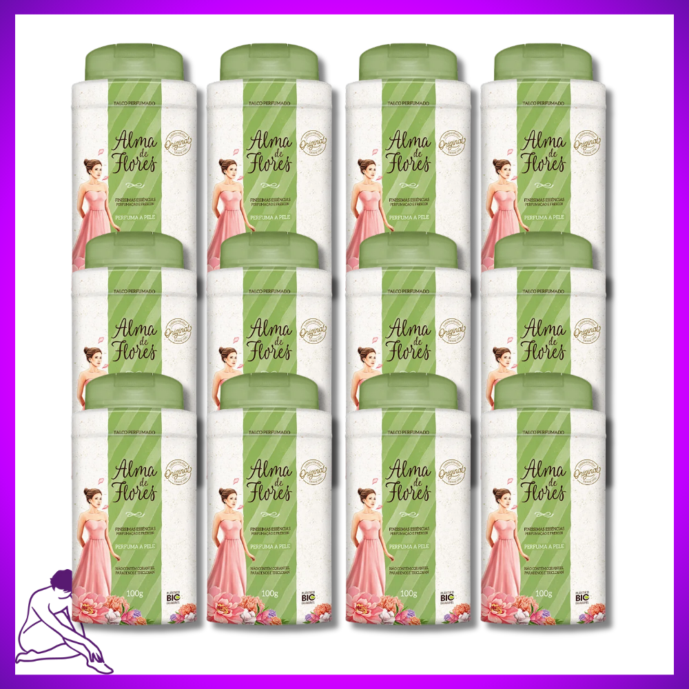 Kit 12 Talco Perfumado Alma de Flores Original 100g