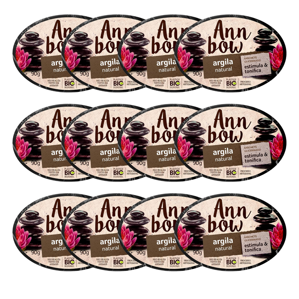 Kit 12 Sabonete Ann Bow Glicerinado Argila 90g
