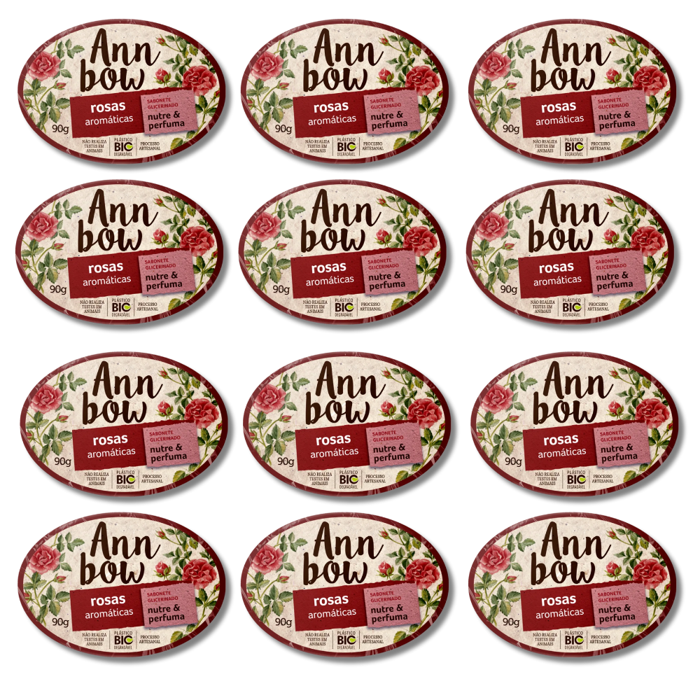 Kit 12 Sabonete Ann Bow Glicerinado Rosas Aromáticas 90g