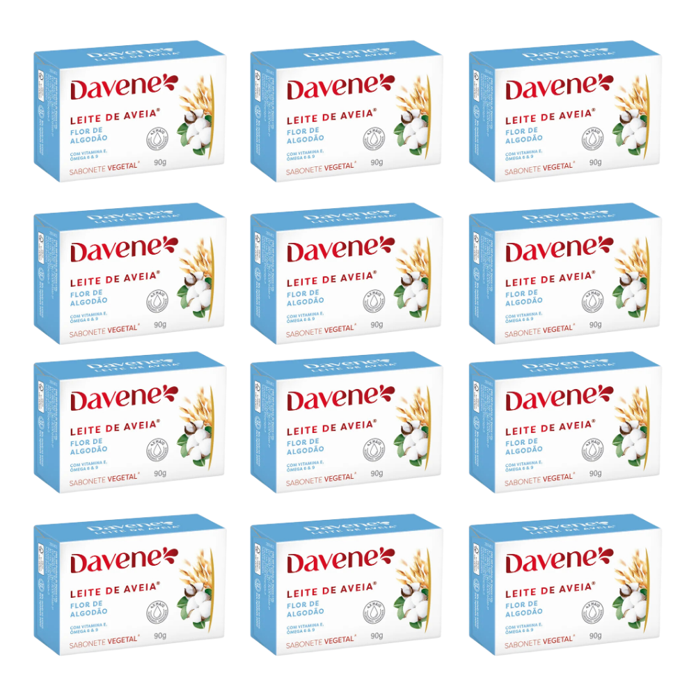 Kit 12 Sabonete Vegetal Davene Leite de Aveia Flor de Algodão - 90g