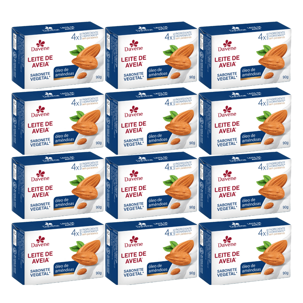 Kit 12 Sabonete Vegetal Davene Leite de Aveia Óleo de Amêndoas - 90g