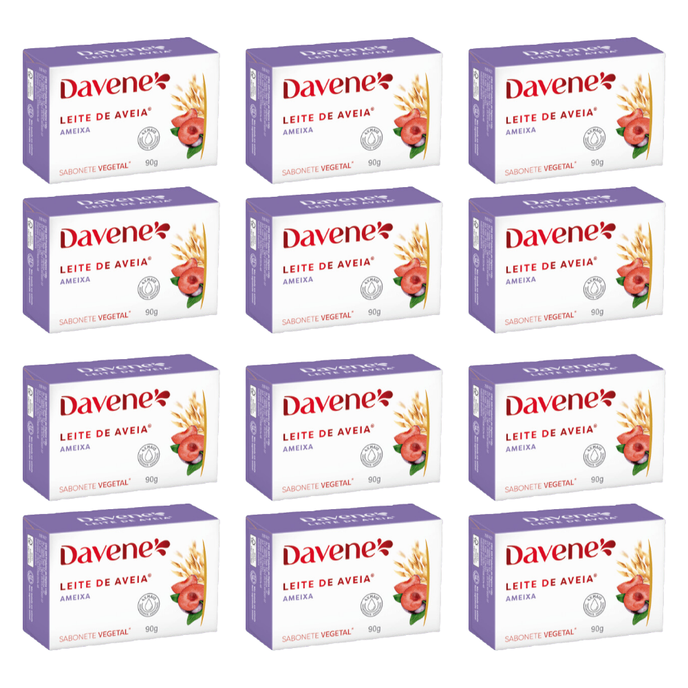Kit 12 Sabonete Vegetal Davene Leite de Aveia Ameixa - 90g
