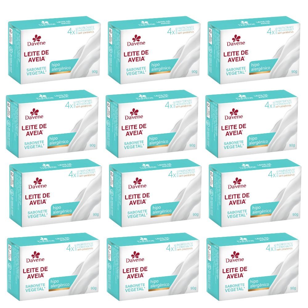 Kit 12 Sabonete Vegetal Davene Leite de Aveia Hipoalergênico - 90g