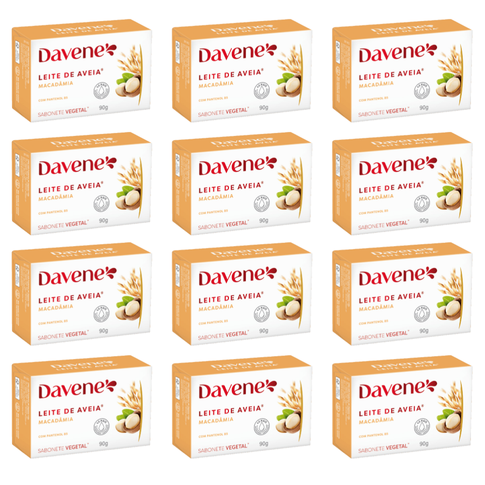 Kit 12 Sabonete Vegetal Davene Leite de Aveia Macadâmia - 90g