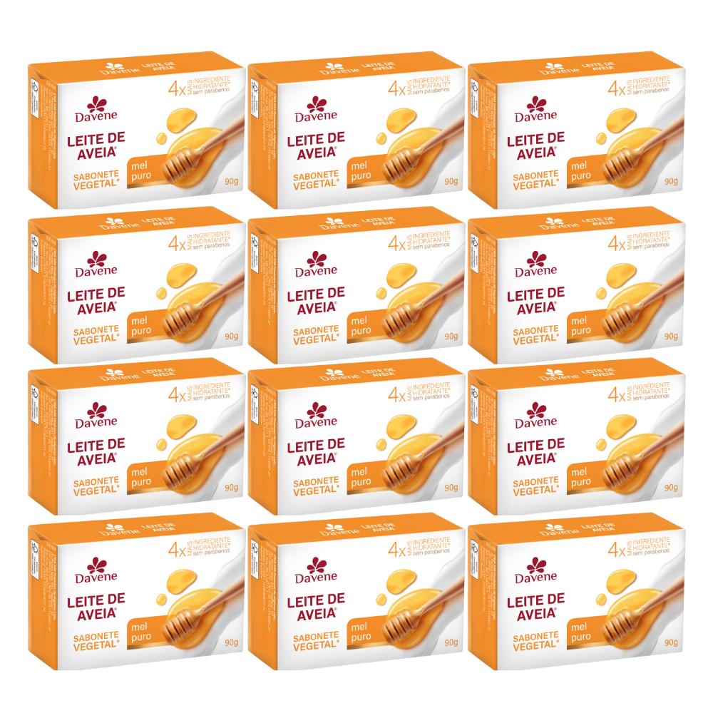 Kit 12 Sabonete Vegetal Davene Leite de Aveia Mel Puro - 90g