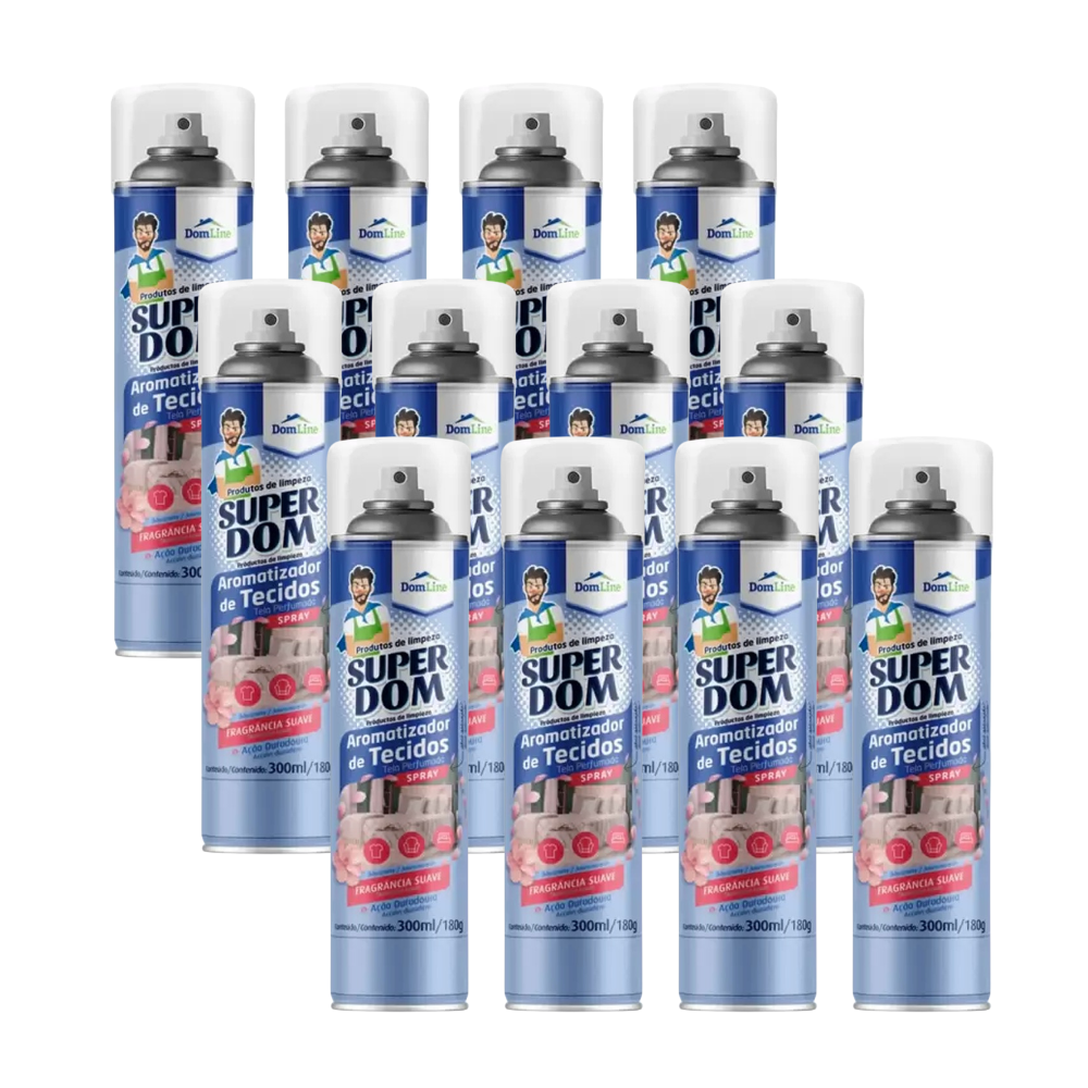 Kit 12 Aromatizador de Tecidos Super Dom Spray Talco 300ml