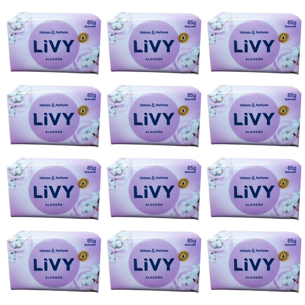 Kit 12 Sabonetes Livy Algodão 85g
