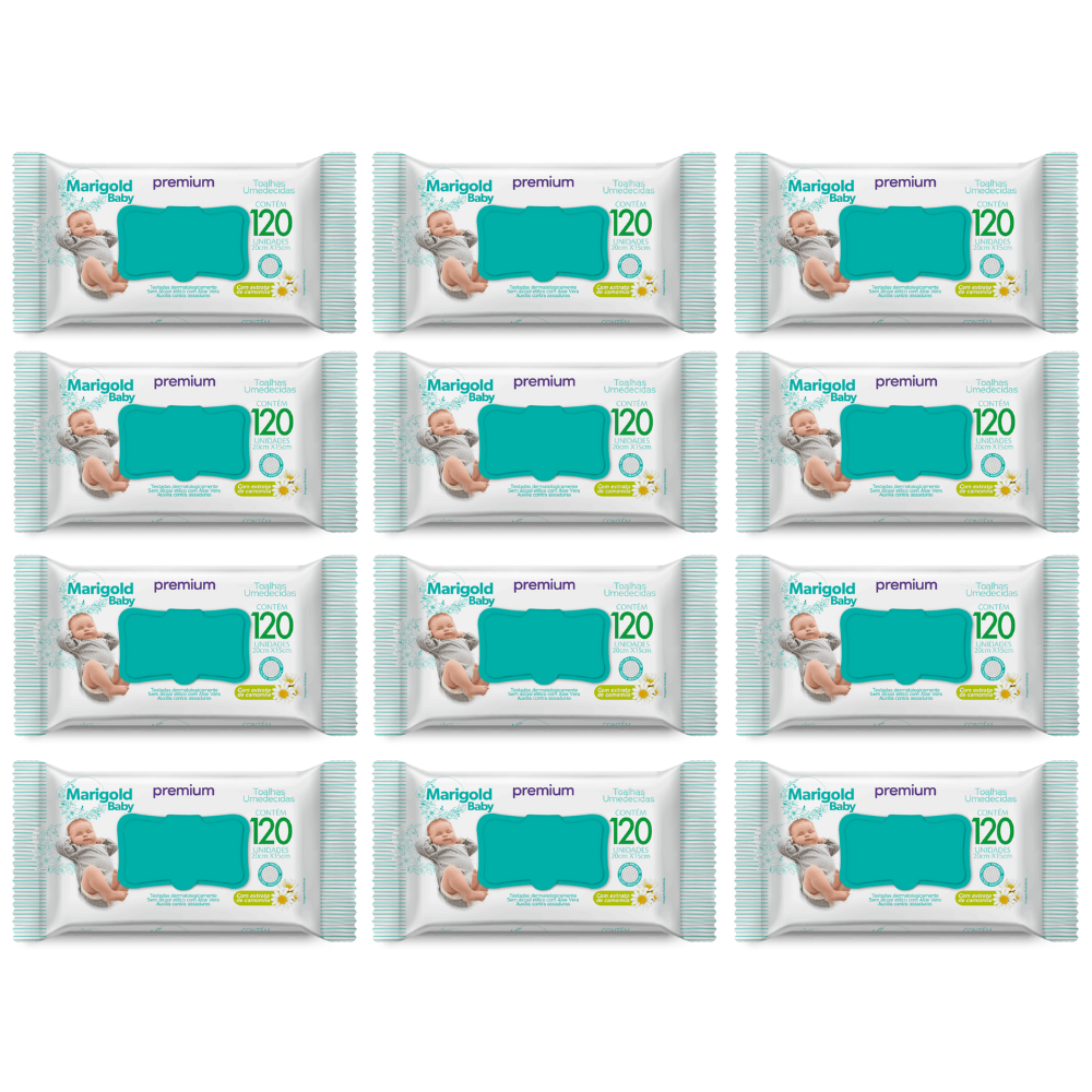 KIT 12 Toalha Umedecida Marigold Baby Camomila