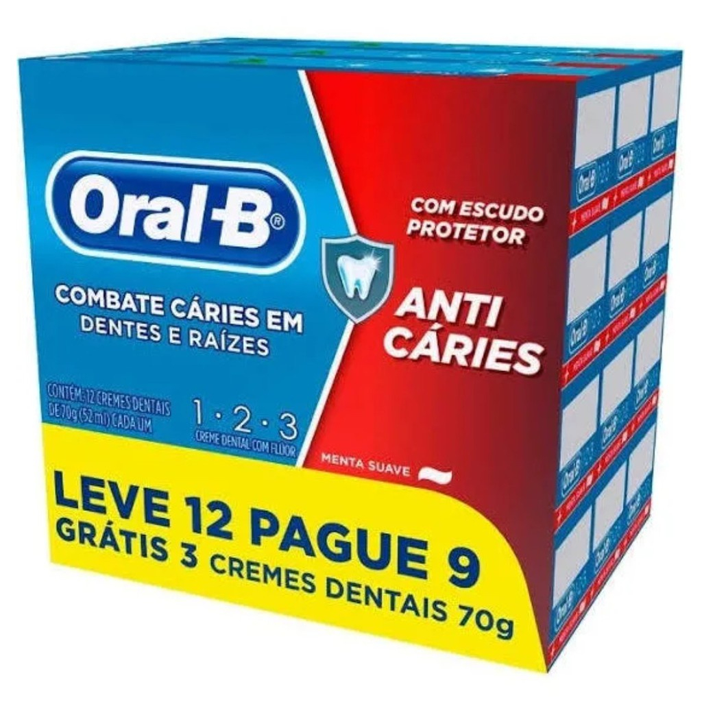 Kit 12 Creme Dental Oral B 1-2-3 Anticáries Menta Suave