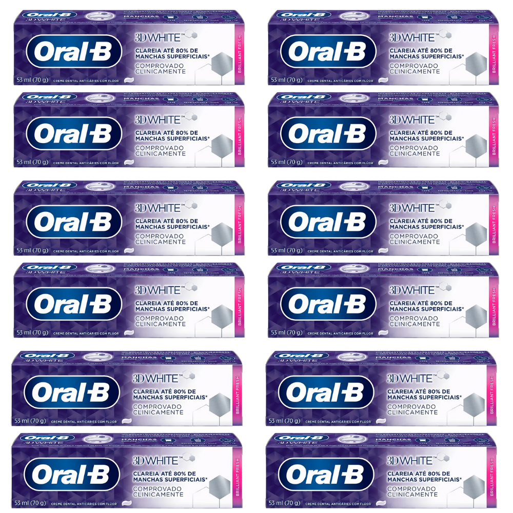 Kit 12 Creme Dental Oral B 3D White Brilliant Fresh Anticáries 70g
