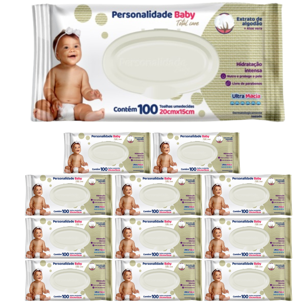 KIT 12 Toalhas Umedecidas Personalidade Baby 100 folhas