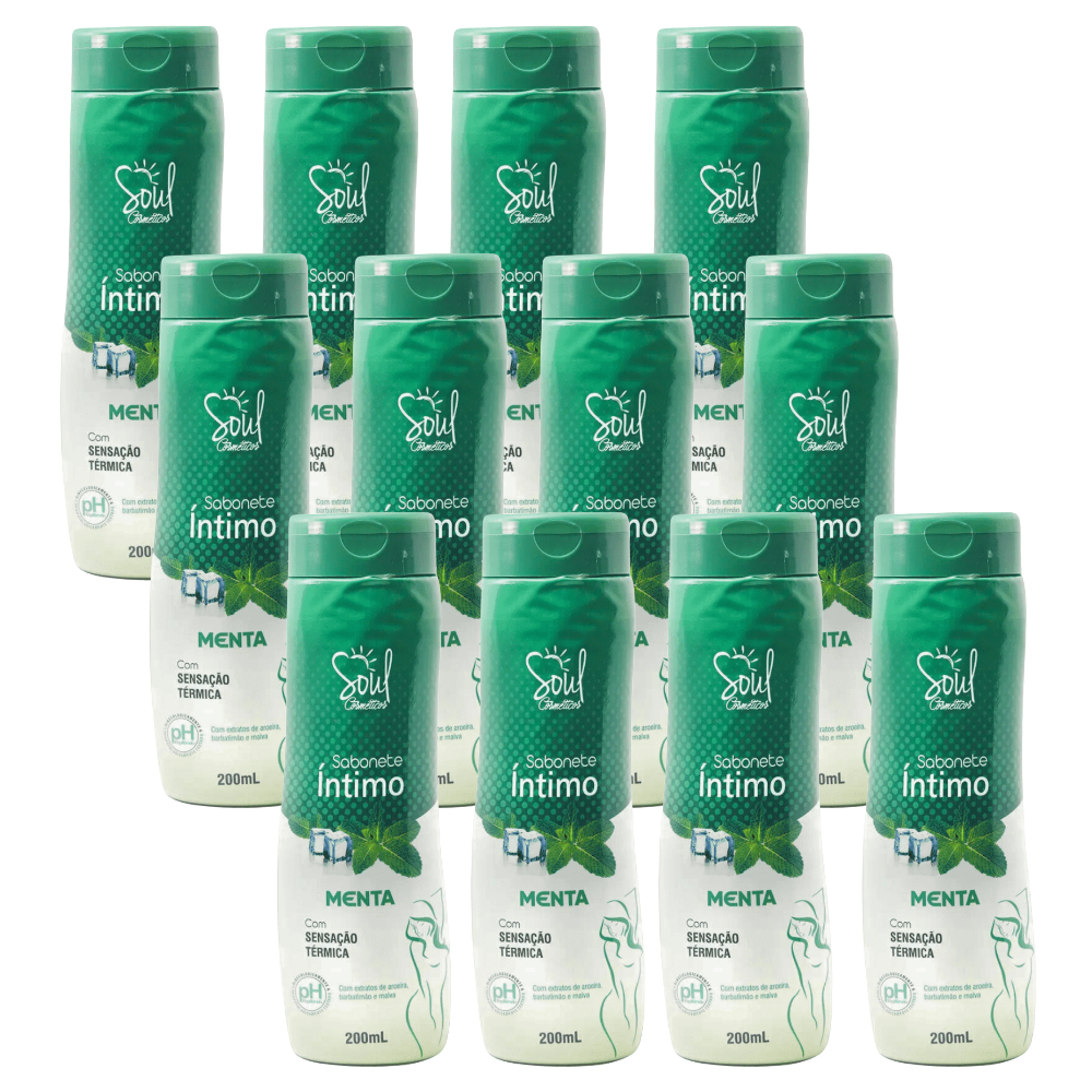 Kit 12 Sabonete Liquido Íntimo Soul Menta 200ml