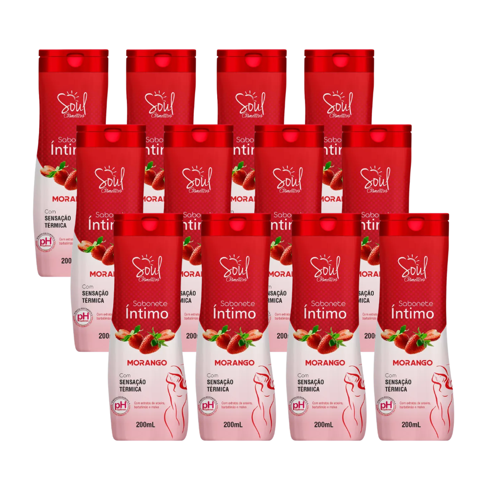 Kit 12 Sabonete Liquido Íntimo Soul Morango 200ml