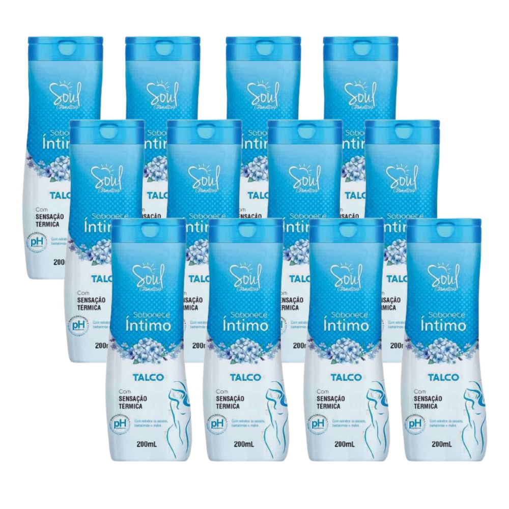 Kit 12 Sabonete Liquido Íntimo Soul Talco 200ml