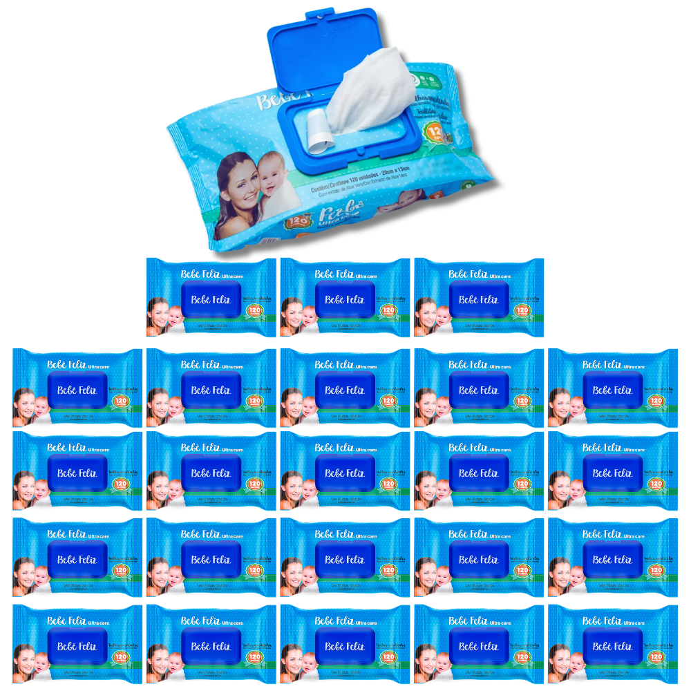 KIT 24 Toalhas Umedecidas Bebê Feliz 120 folhas