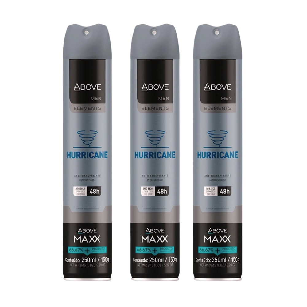 Kit 3 Desodorante Aerosol Above Maxx Elements Hurricane 250ml