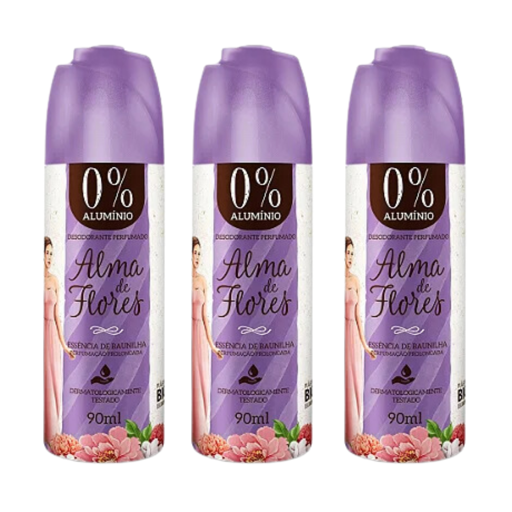 Kit 3 Desodorante Spray Alma de Flores Baunilha 90ml