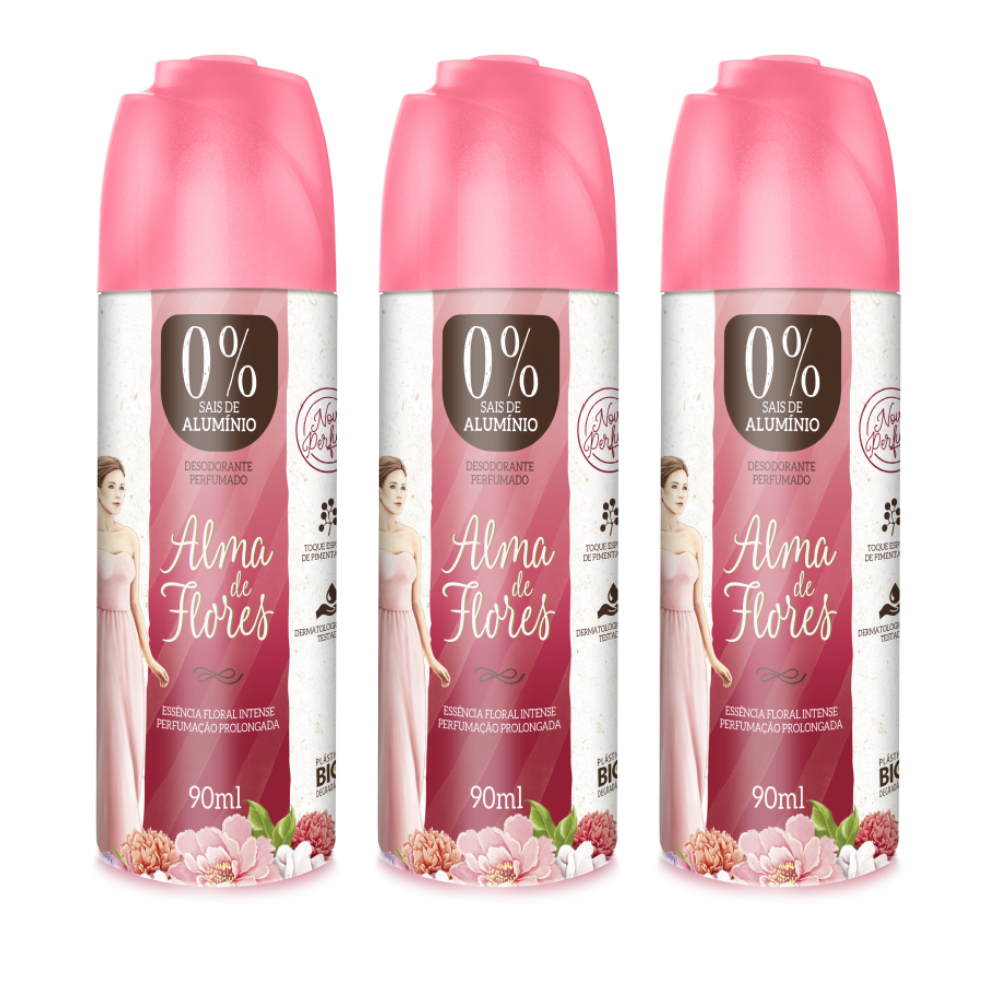 Kit 3 Desodorante Spray Alma de Flores Floral Intense 90ml