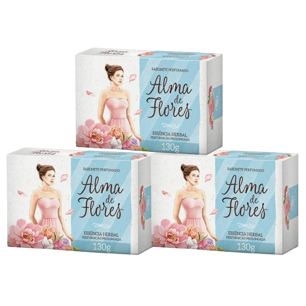 Kit 3 Sabonete Alma de Flores Essência Herbal 130g
