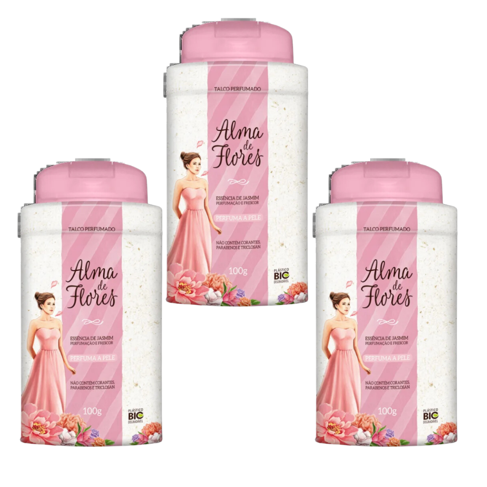 Kit 3 Talco Perfumado Alma de Flores Jasmim 100g