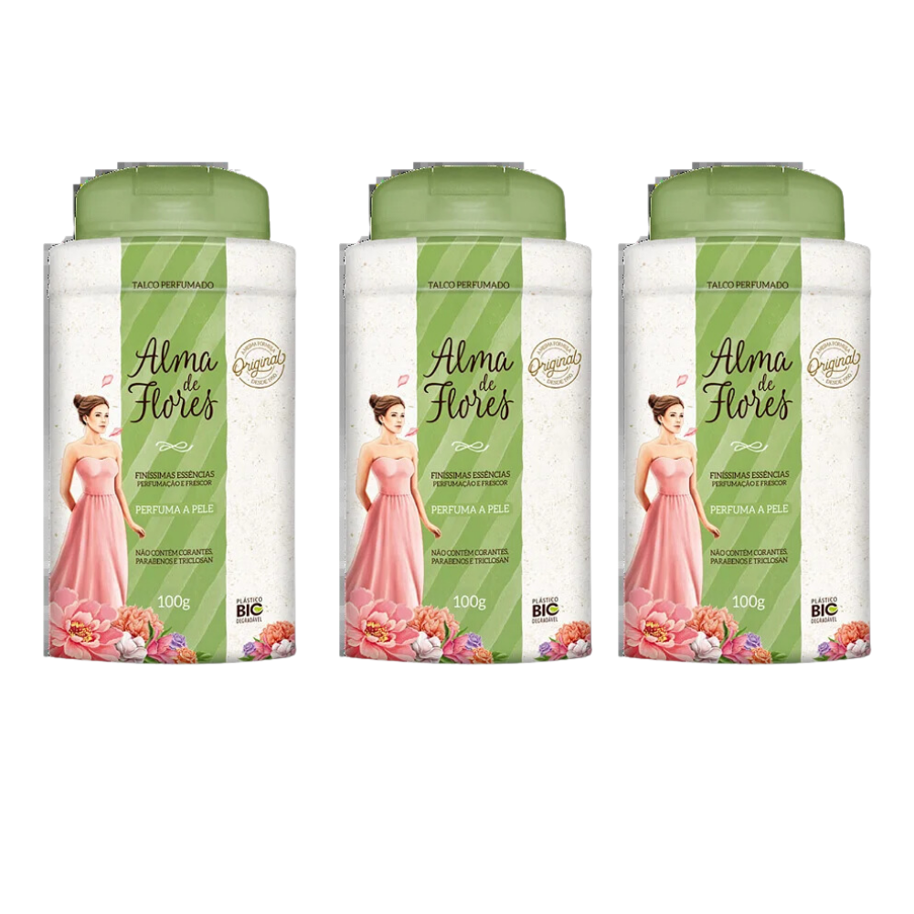 Kit 3 Talco Perfumado Alma de Flores Original 100g