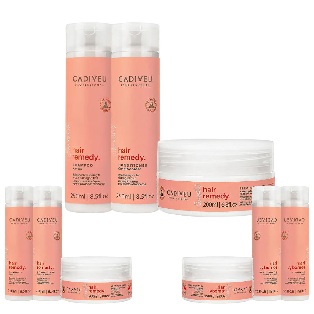 3 Kit Cadiveu Hair Remedy Essentials Shampoo Condicionador e Máscara