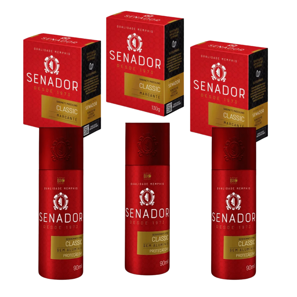 Kit 3 Sabonetes + 3 Desodorantes Senador Classic