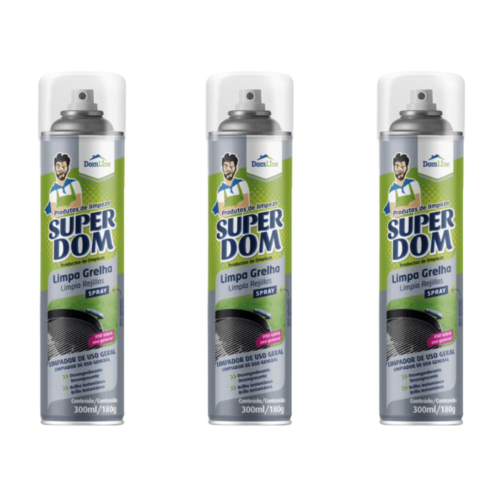 Kit 3 Limpa Grelha Spray Super Dom 250ml
