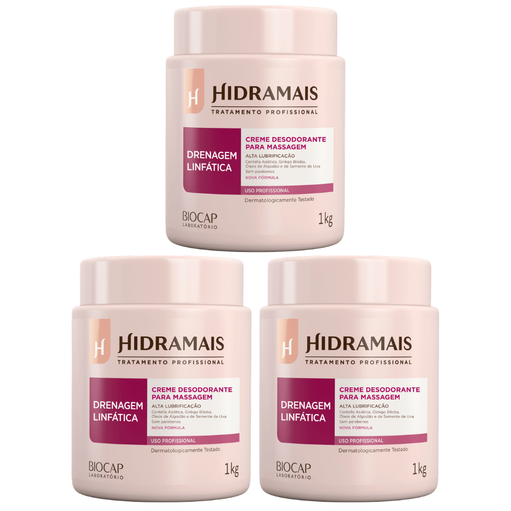 Kit 3 Hidramais Creme Massagem Drenagem Linfática 1kg