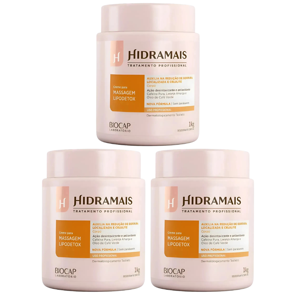 Kit 3 Hidramais Creme Massagem Lipodetox 1kg