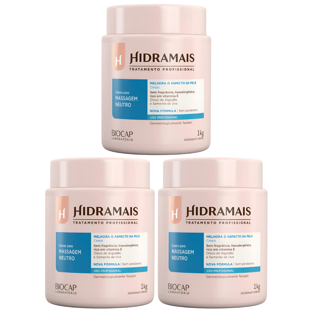 Kit 3 Hidramais Creme Massagem Neutro 1kg