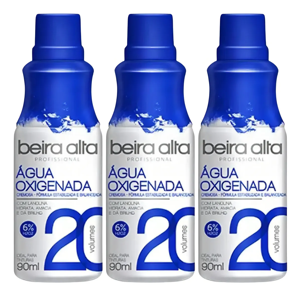 Kit 3 Água Oxigenada Beira Alta 20 Volumes 90ml