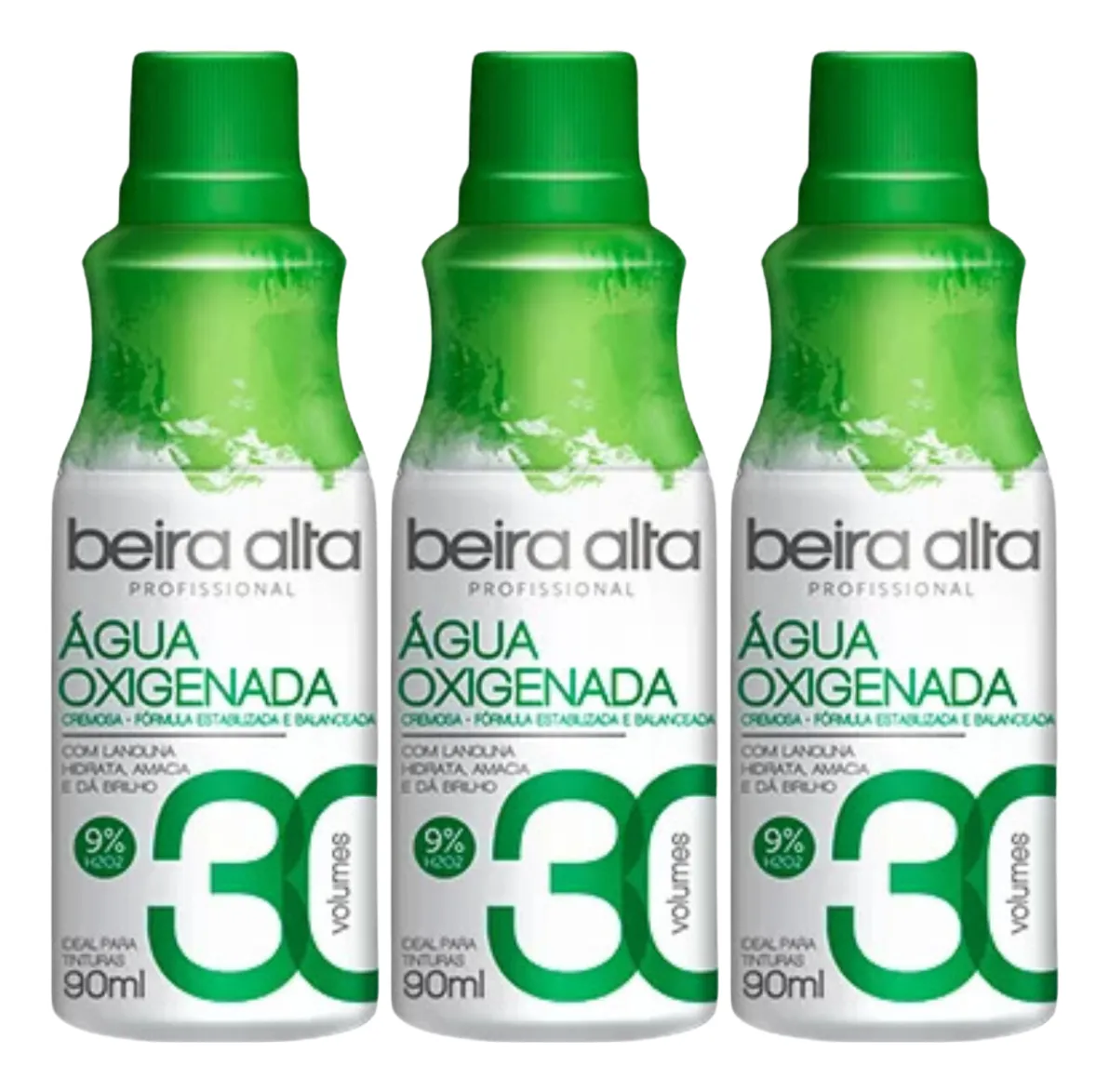 Kit 3 Água Oxigenada Beira Alta 30 Volumes 90ml