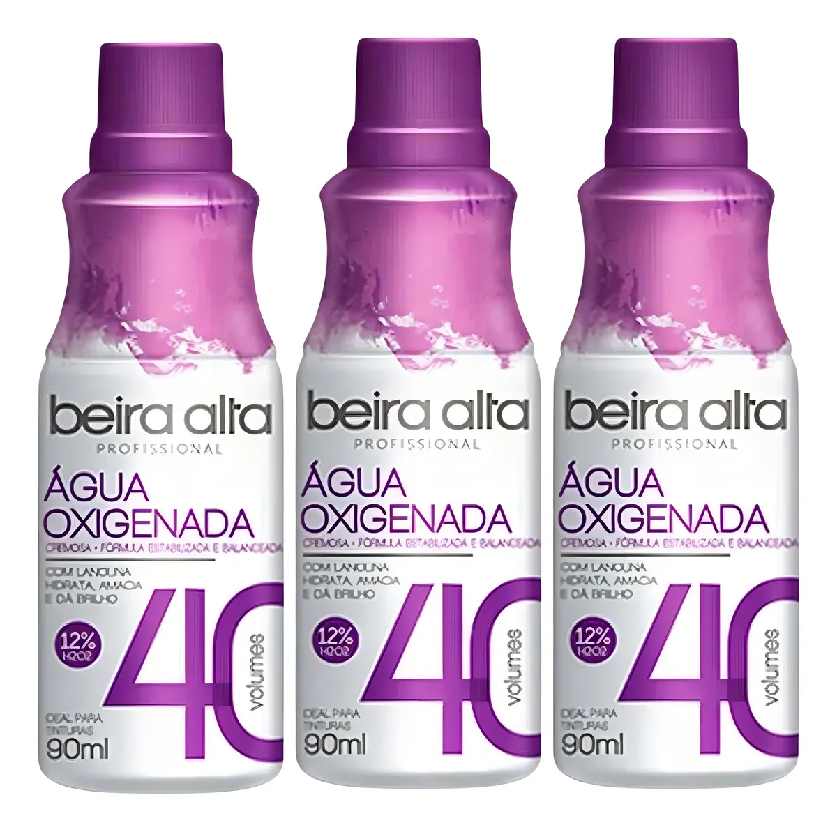 Kit 3 Água Oxigenada Beira Alta 40 Volumes 90ml
