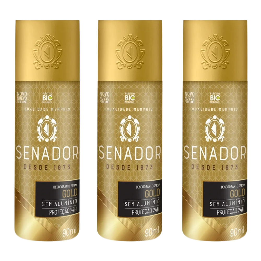 Kit 3 Desodorante Spray Senador Gold 90ml