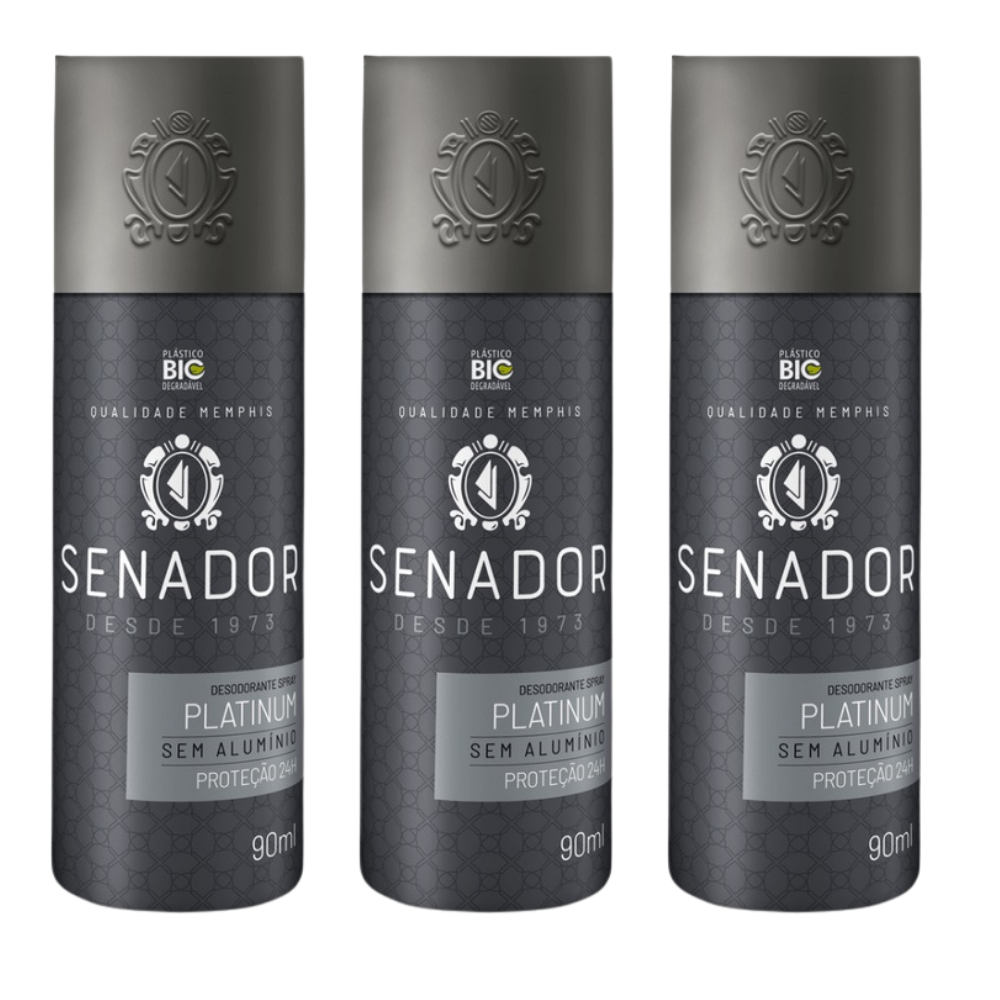 Kit 3 Desodorante Spray Senador Platinum 90ml