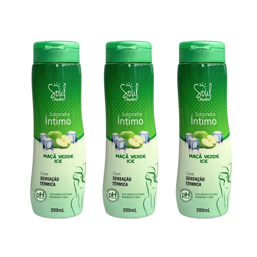 Kit 3 Sabonete Liquido Íntimo Soul Maçã Verde Ice 200ml
