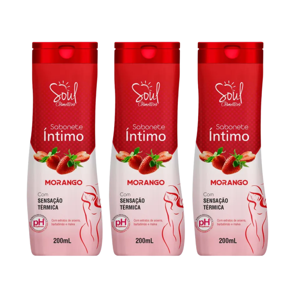 Kit 3 Sabonete Liquido Íntimo Soul Morango 200ml