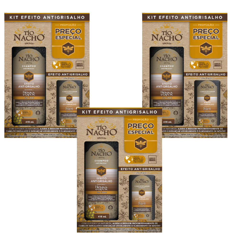 3 Kit Tio Nacho Antigrisalho Shampoo 415ml e Condicionador 200ml
