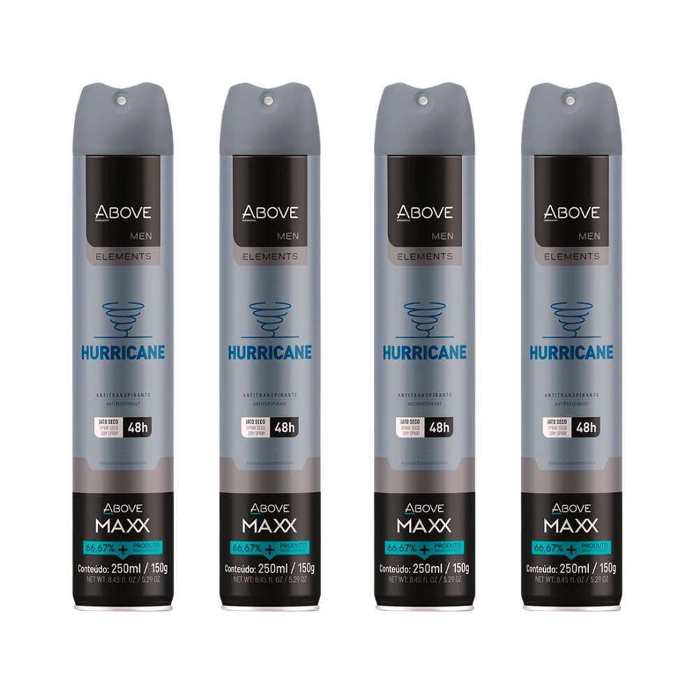 Kit 4 Desodorante Aerosol Above Maxx Elements Hurricane 250ml