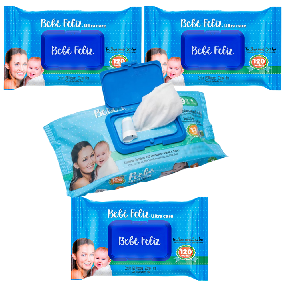 KIT 4 Toalhas Umedecidas Bebê Feliz 120 folhas