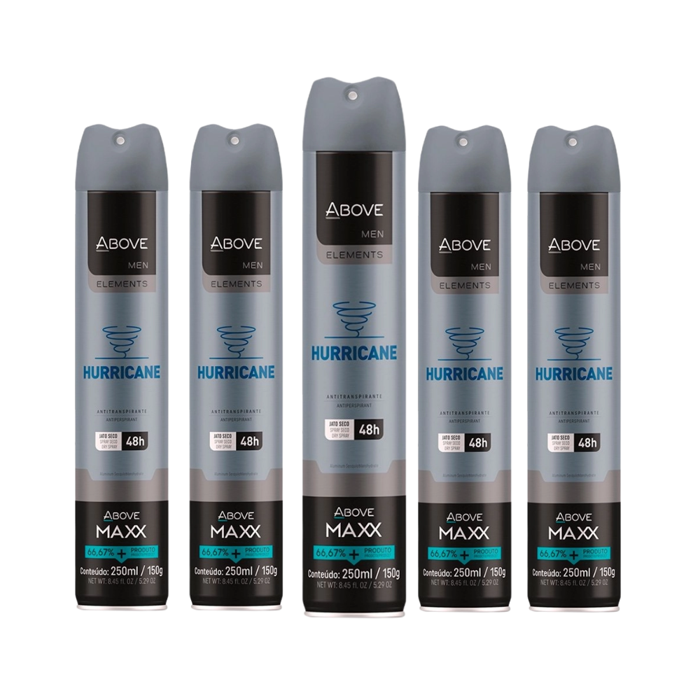 Kit 5 Desodorante Aerosol Above Maxx Elements Hurricane 250ml
