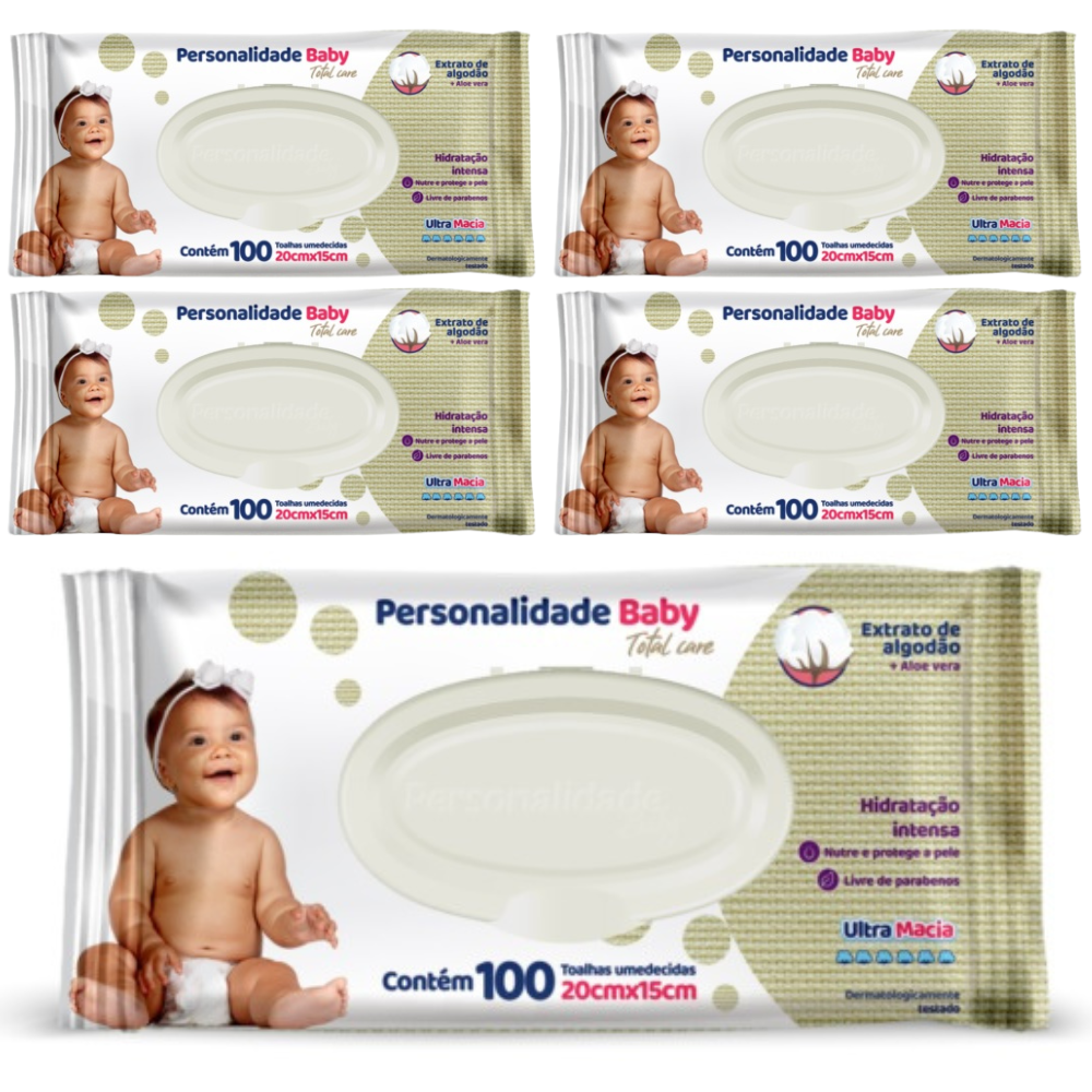 KIT 5 Toalhas Umedecidas Personalidade Baby 100 folhas